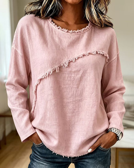 Blus Rundhalsad Solid Oregelbunden