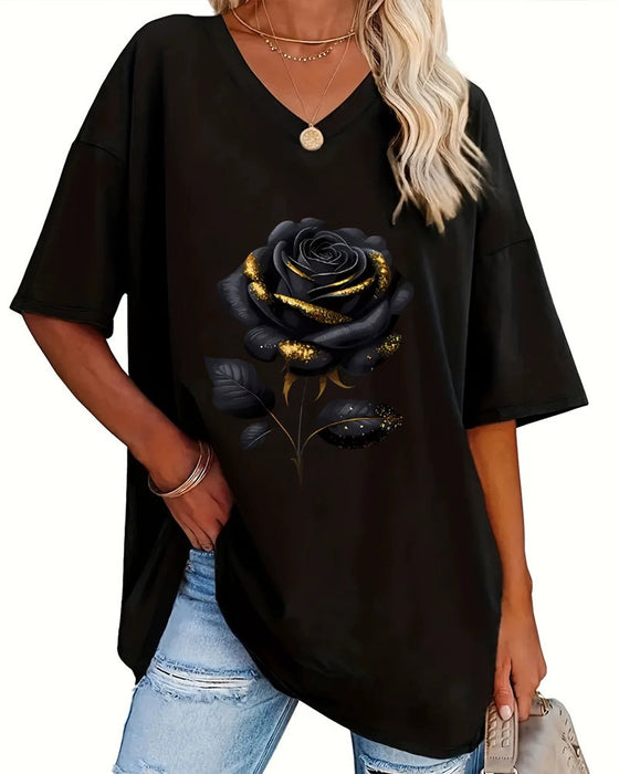 T-Tröja Rosprint Loose Fit Halvärm
