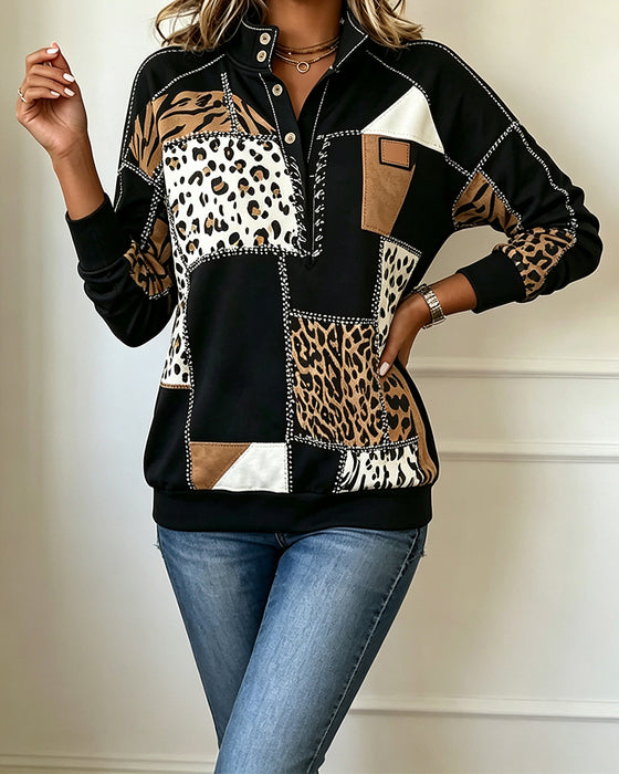 Sweatshirt Leopard Patchwork Ståkrage