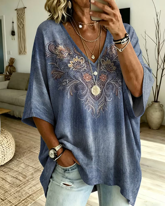 Blus V-Hals Casual Trendig