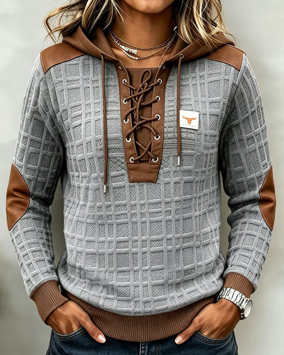 Hoodie Knytning Färgblock