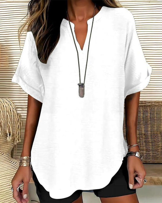 Blus Lös Enfärgad Damsk Casual