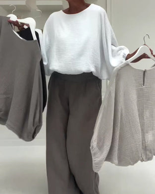 Blus Elegant Veckad Fladdermus-Ärm