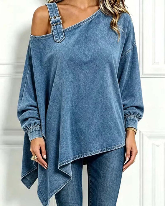 Blus Off-Shoulder Oregelbunden Casual