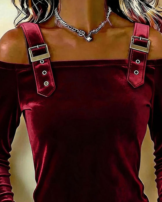 Topp Velour Off-Shoulder Lång Ärm