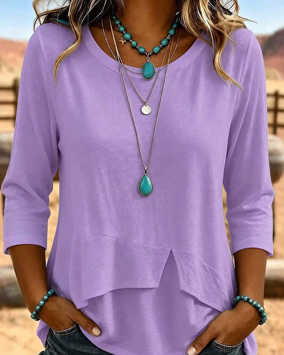 Topp Crew Hals Patchwork Asymmetrisk Fåll