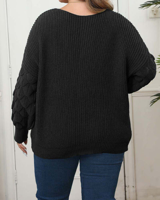 Pullover Puffärm V-Hals Stickad