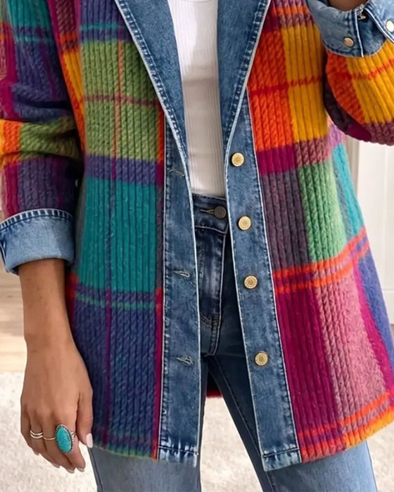 Kappa Kavajkrage Knapp Ribbad Färgblock Denim Lapparbete