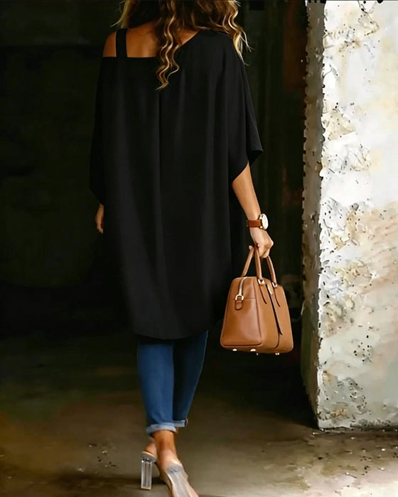 Blus Asymmetrisk Cold Shoulder Enfärgad Avslappnad