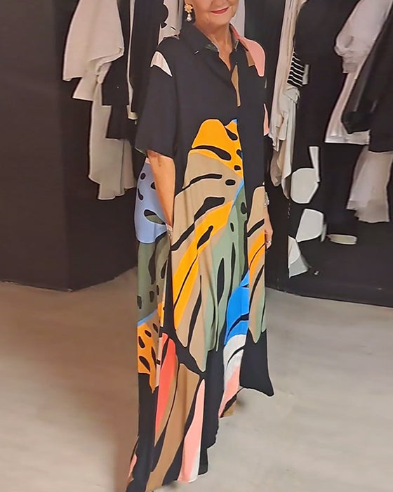 Casual klänning med lapeltryck