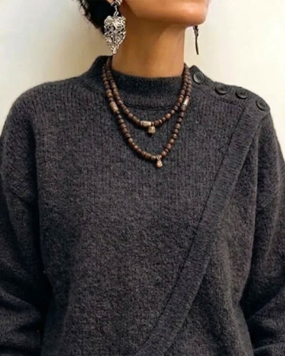 Tröja Turtleneck Kors Knappad
