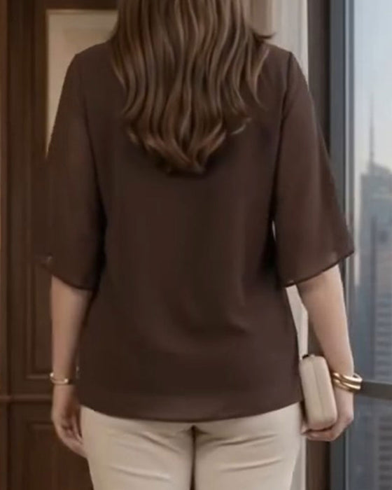 Blus Rundhalsad Rynkad Casual