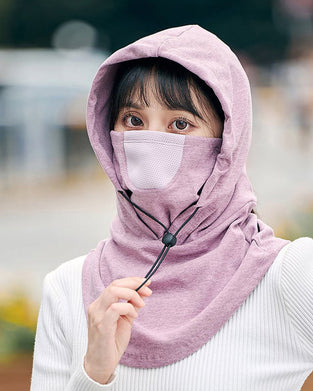 Hooded face mask with neck warmer for cycling
