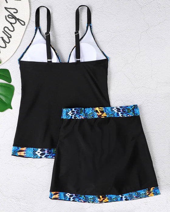 Sling öppen rygg tryckt kjol tankini
