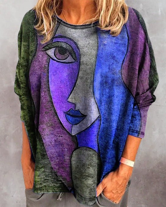 Långärmad topp med ansiktstryck