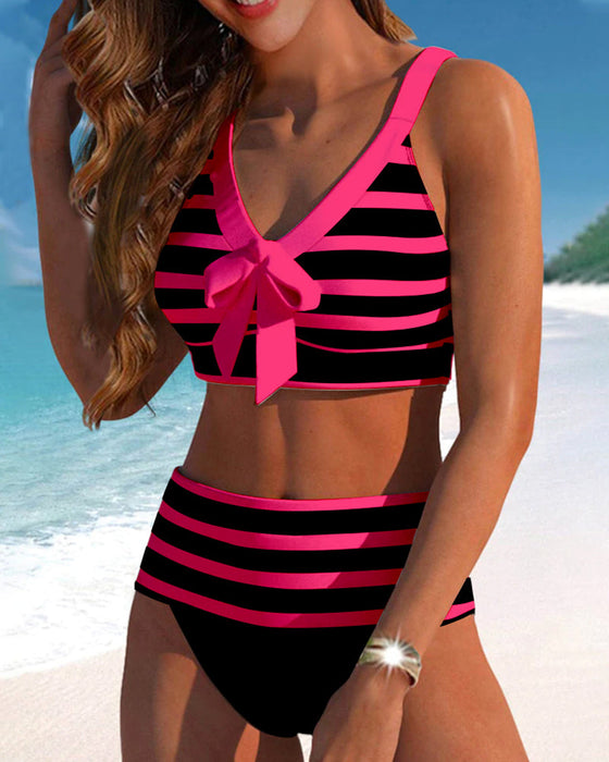 Bikinis med hög midja i randtryck