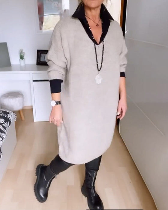 Enfärgad Avslappnad skjortklänning med knappar