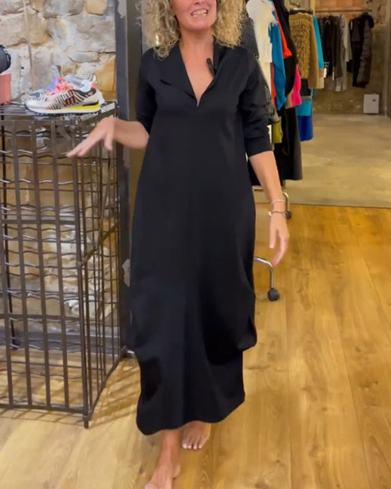 Ofärgad Klänning Med V-Ringning Och A-Linje