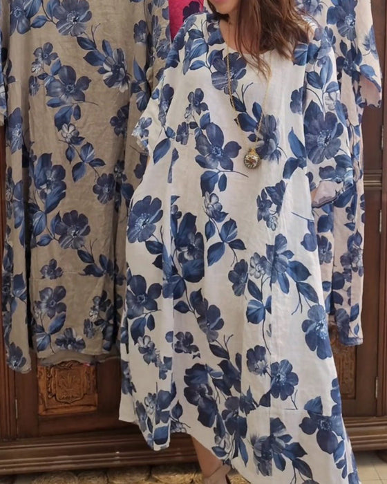 Fritidsklänning med blommönster i fickor