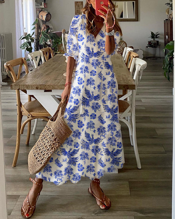 Lång klänning med V-ringning