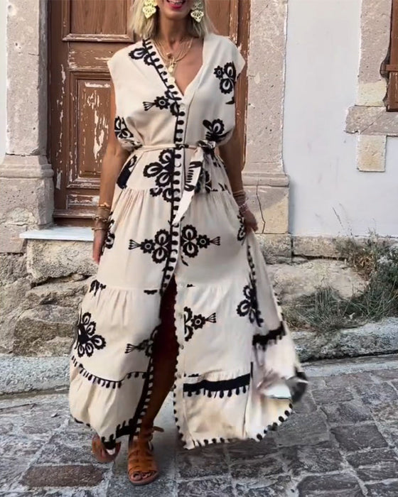 Tryckt elegant svängklänning