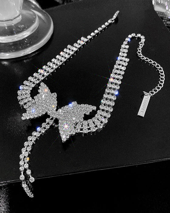 Rhinestone Butterfly Tofs Chain Halsband Örhängen