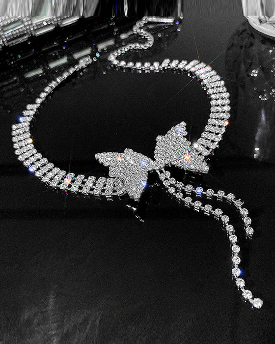 Rhinestone Butterfly Tofs Chain Halsband Örhängen