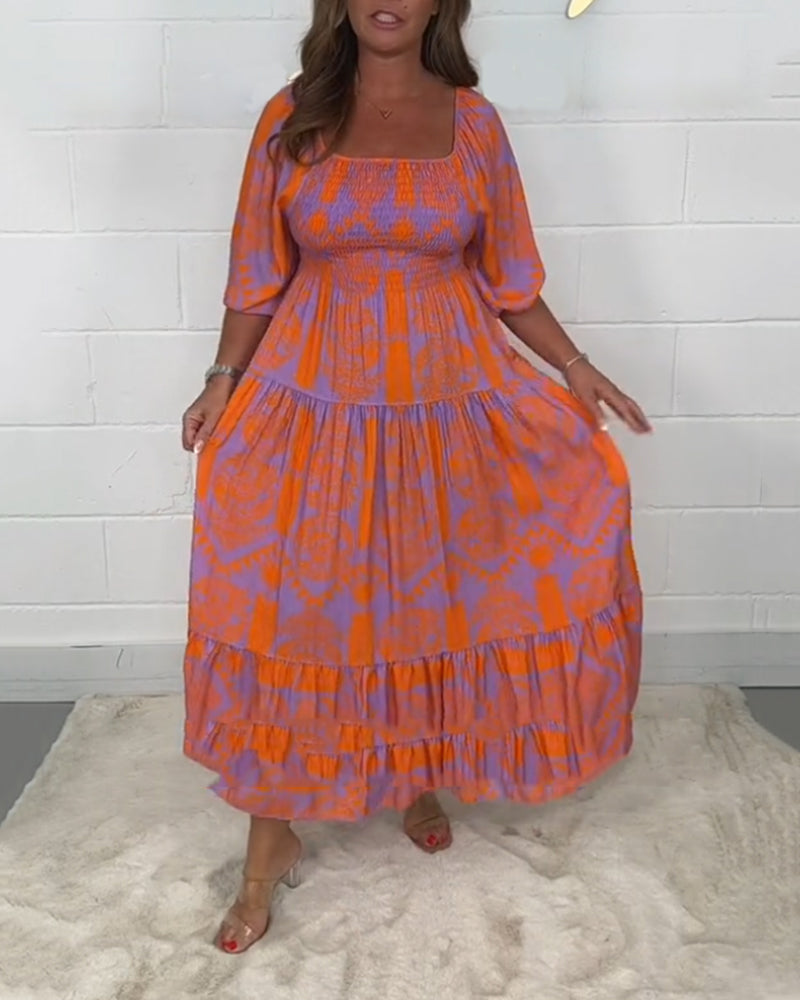 Halvärm Klänning med fyrkantig hals