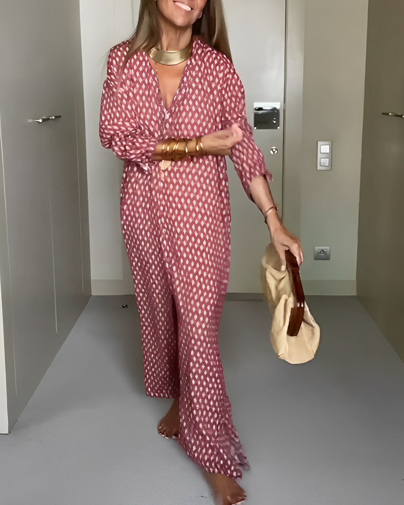 Chic långärmad klänning med tryck