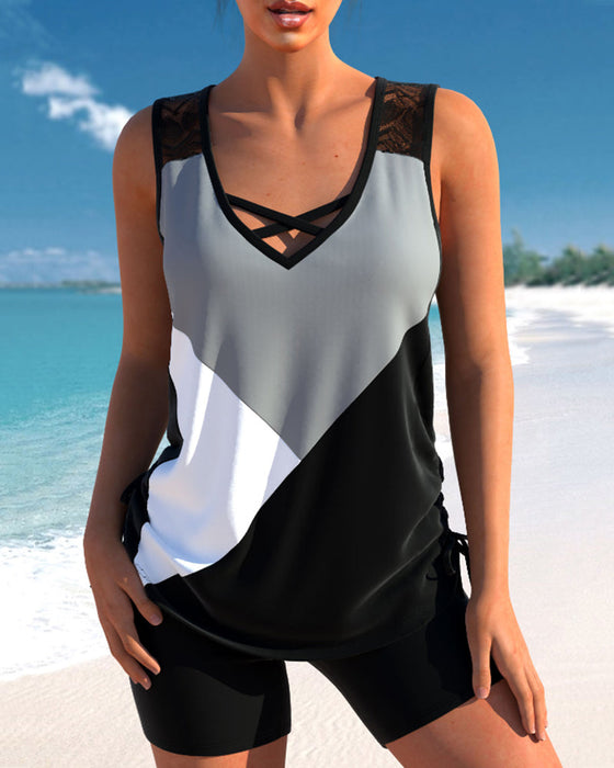 Färgblock tryckt Tankini