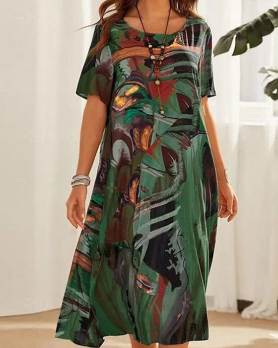 Klänning med rund hals med geometriskt tryck