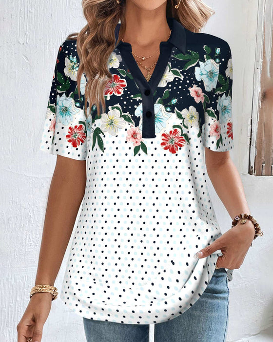 V-ringad blus med blommönster