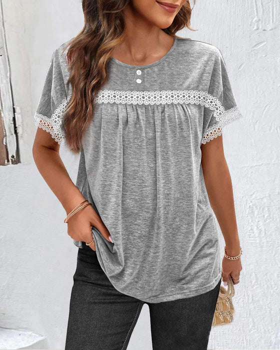 T-shirt i spets med rund hals