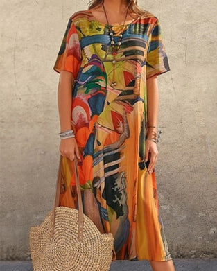 Klänning med rund hals med geometriskt tryck