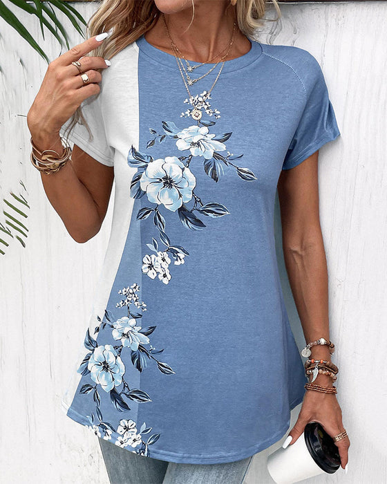 Patchwork t-shirt med blommönster