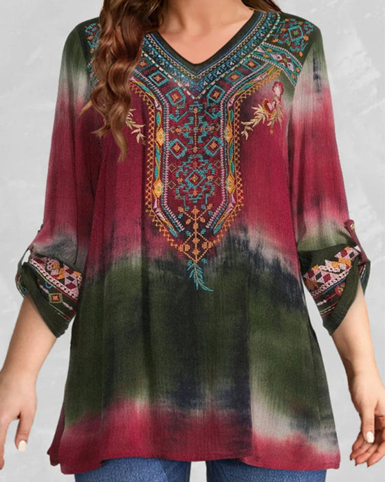 Blus med Tie Dye-tryck med 3/4-ärmad