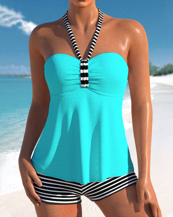 Halter tankinis med randigt tryck