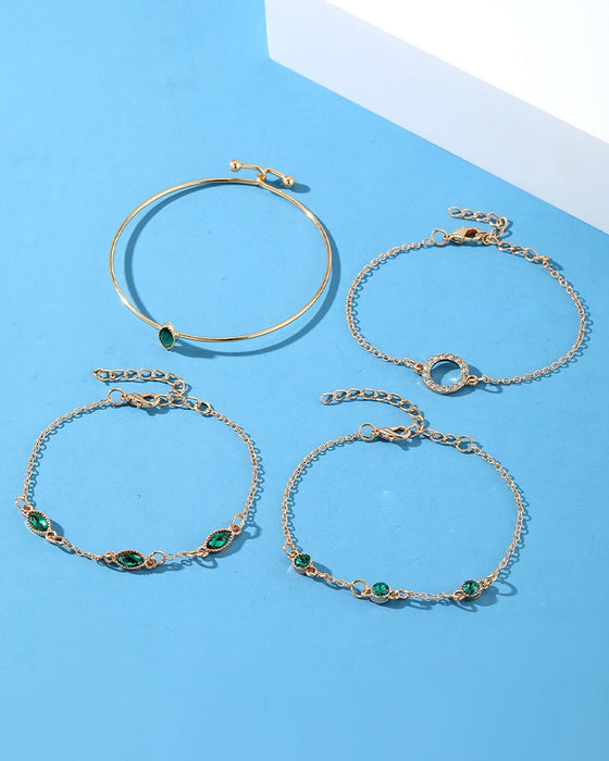 Cirkel, romb och rhinestone armbandsset med fyra delar
