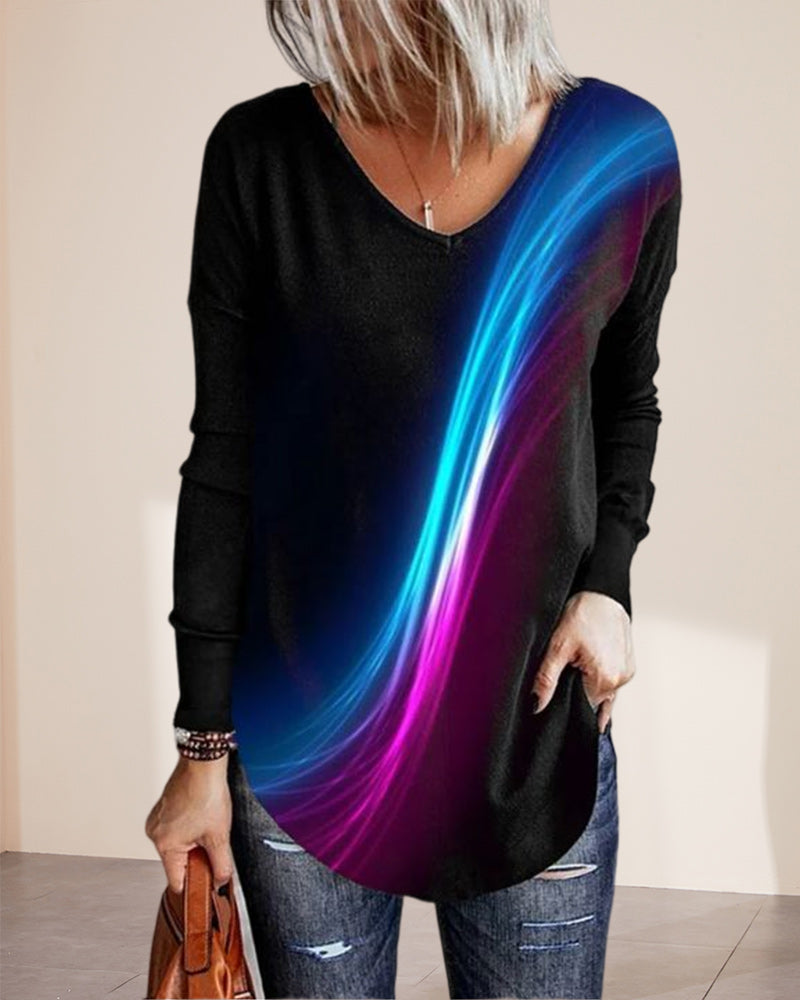 Långärmad topp med gradient tryck