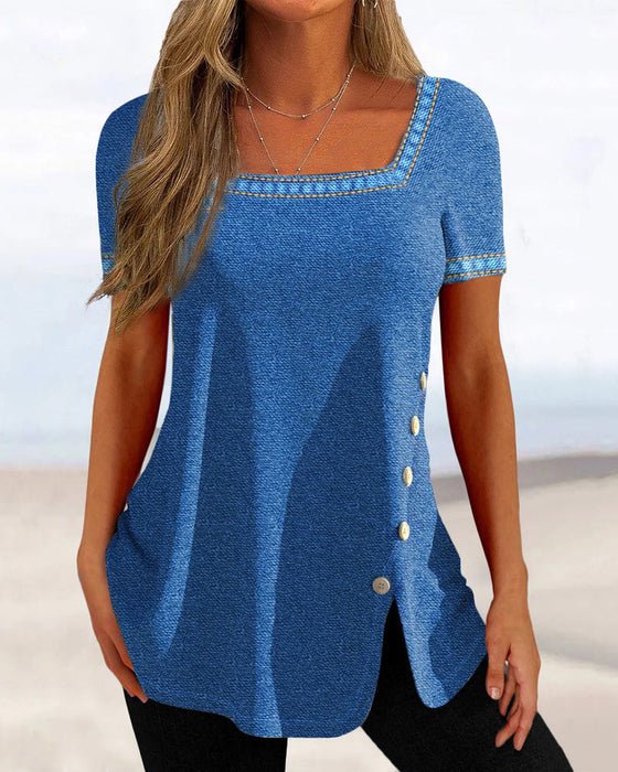 Kortärmad blus med knappar för kvinnor