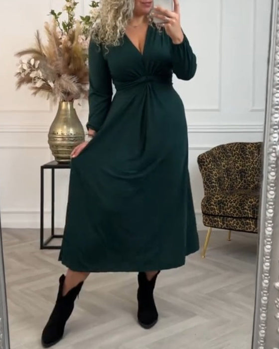 Sexig enfärgad klänning med lång ärm