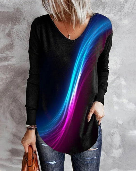 Långärmad topp med gradient tryck