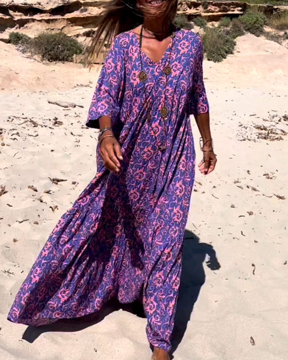 Lös 3/4-ärmad klänning