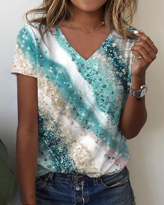 T-shirt med V-ringad gradienttryck