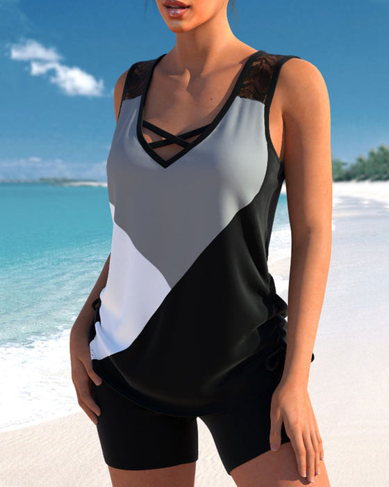 Färgblock tryckt Tankini