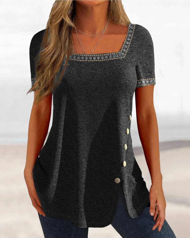 Kortärmad blus med knappar för kvinnor