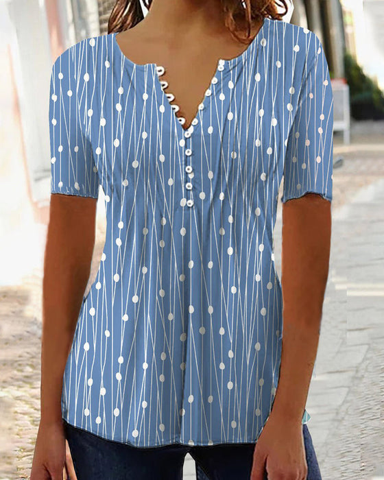 T-shirt med prickiga och V-ringad