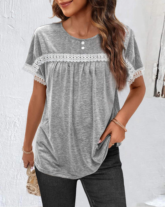 T-shirt i spets med rund hals