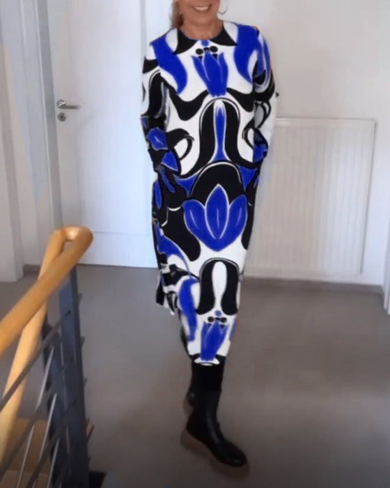 Klänning med tryck och rund halsringning