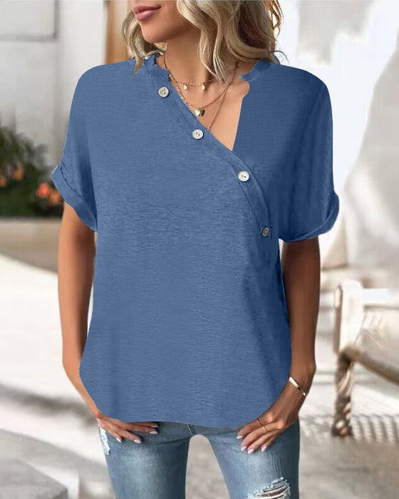 Enfärgad T-shirt med oregelbunden krage
